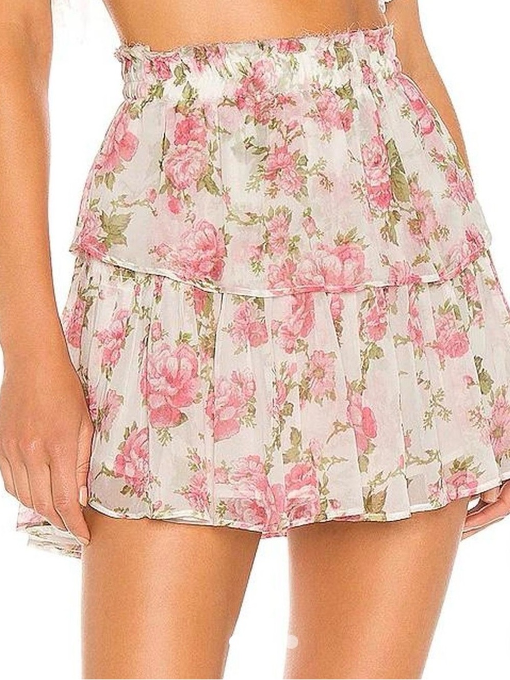 LoveShackFancy Pink Floral Mini Skirt